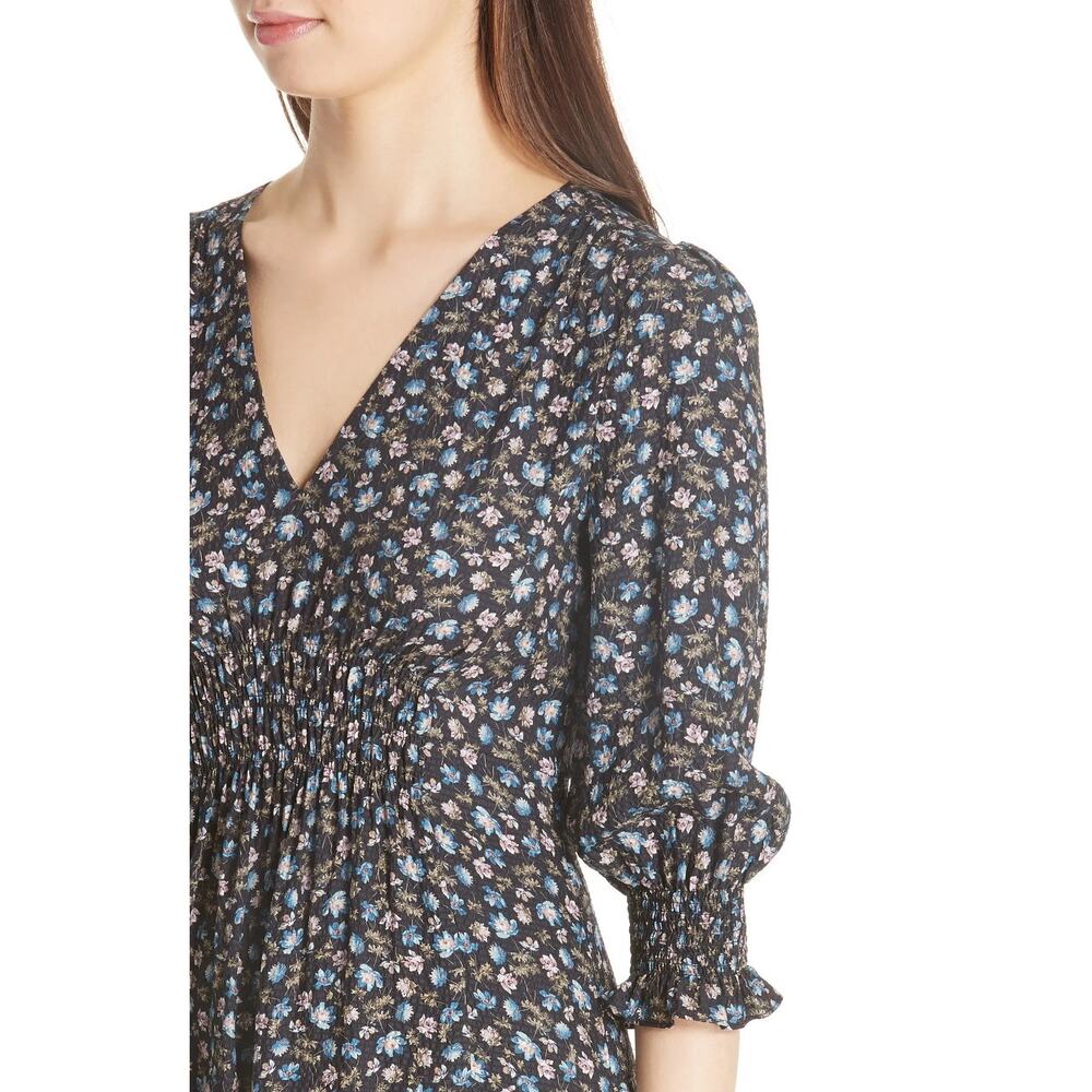 Rebecca Taylor Zelma Floral Silk Midi Dress Women’s 4 Black Cottagecore Prarie - Picture 4 of 16